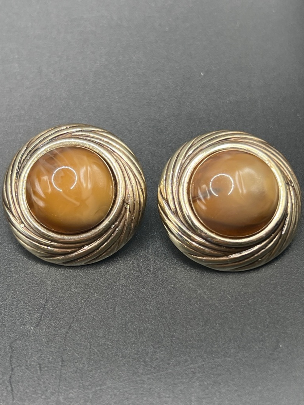 Vintage Gold-Tone Earrings with Amber Cabochons